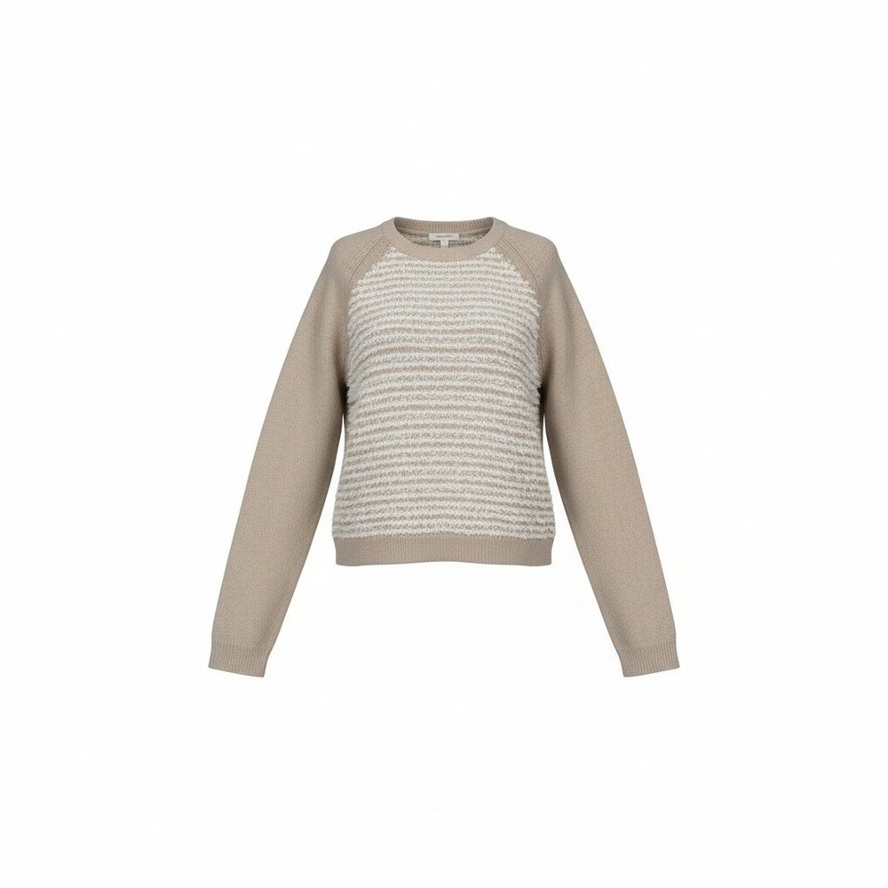 Club Monaco Textured Striped Raglan Sweater Large Beige White Excellent
